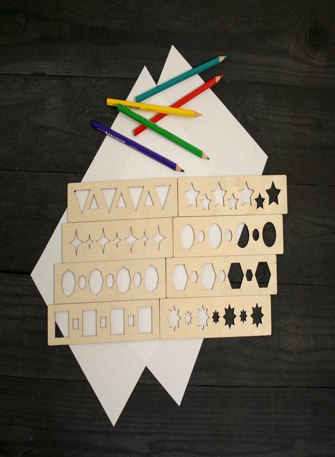 Haoser Wooden Stencils Set, Montessori Stencils, Geometric Stencil Set, Educational Game, Learning Toys for Kids 8 pc - Image 2